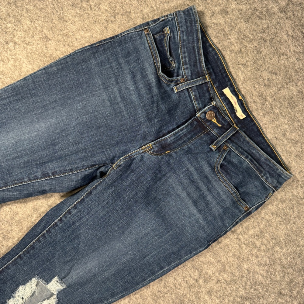Levis 711 Skinny Jeans Womens 28 Dark Wash Distressed‎ Ripped Knee 18881-0452